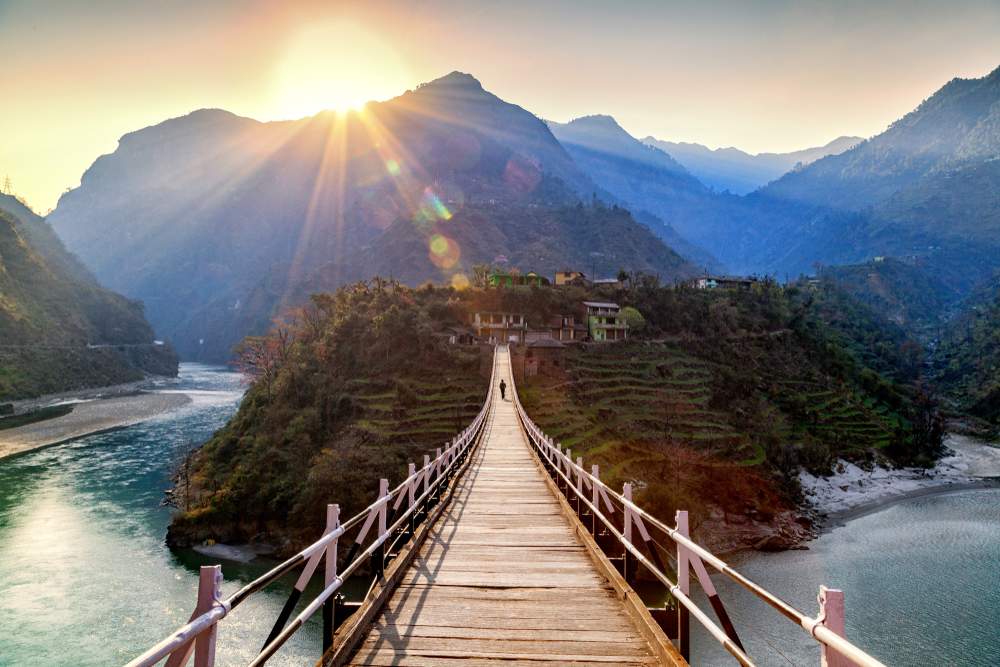 Beautiful,island,and,hanging,bridge,on,the,way,to,manali,