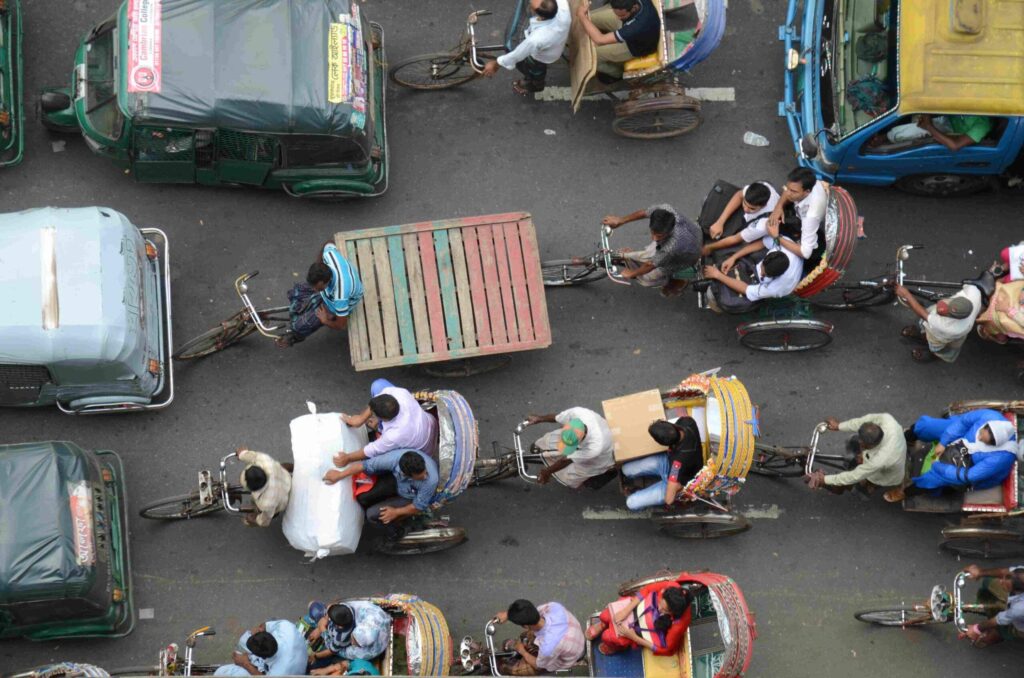 Aerial view of traffic jam in dhaka, bangladesh