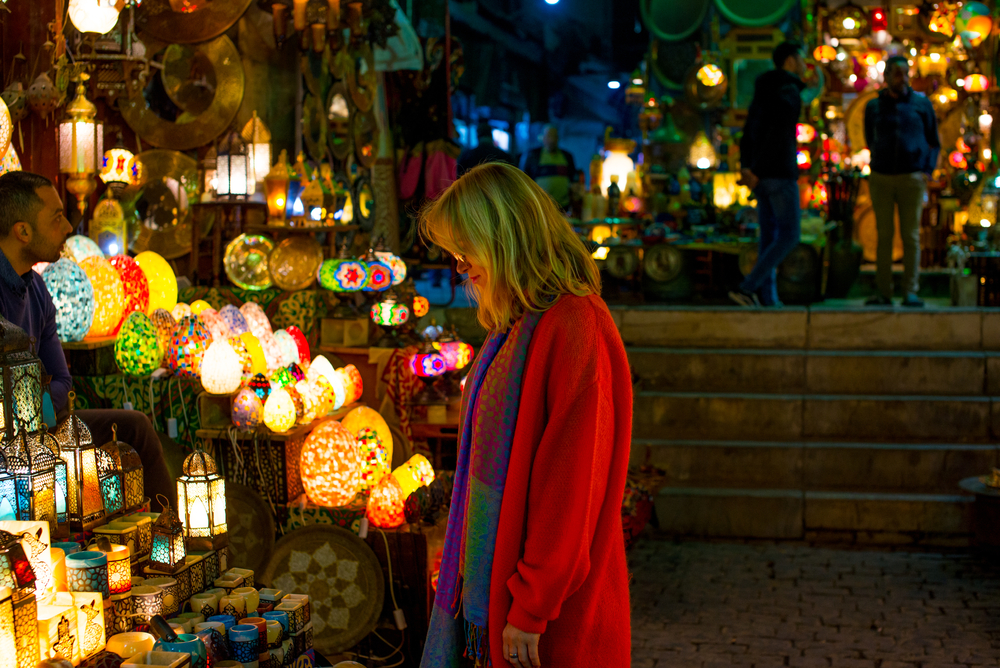 Cairo,,Egypt,,3.02.2020,,Blonde,Hair,Woman,Watching,Ramadan,Lanterns,In